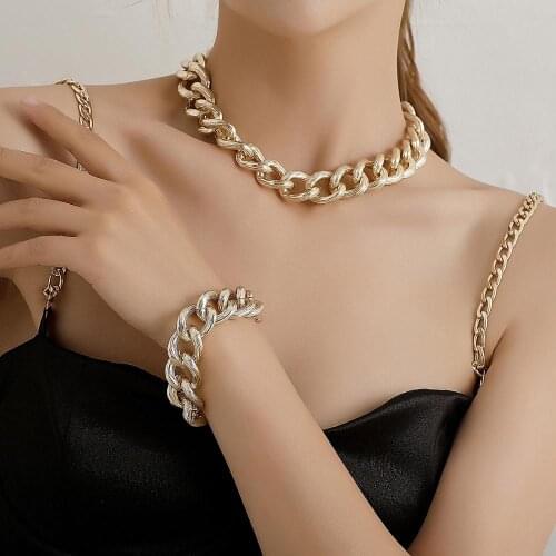 Zuowen Punk Lock Choker Necklaces Bracelets For Women Collar Statement Brand Chunky Thick Chain Necklace Steampunk Party Jewelry