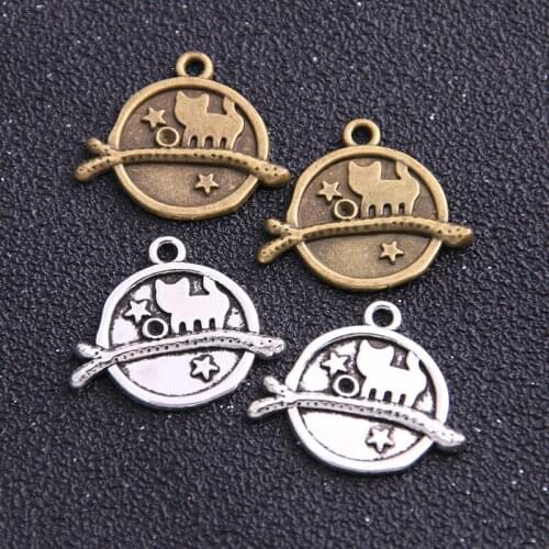 10pcs 23*26mm New Product 2 Color Round Cute Cat Jewelry Pendant Animal Metal Alloy Making Mark