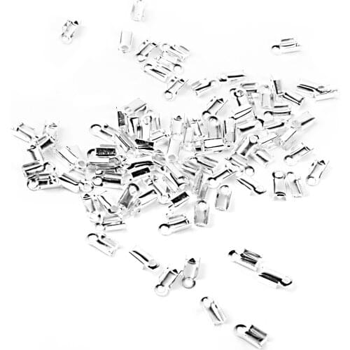 100Pcs Fold Over Crimp Cord Ends Terminators Clamp End Tips with Loop for Leather Silk Ribbon Jewelry Findings
