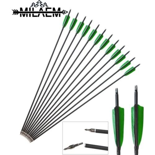 24 Pcs Spine 500 Carbon Arrow OD 7.8mm ID 6.2 mm With 4 inch Real Turkey Feather Archery Shooting Hunting Accessories
