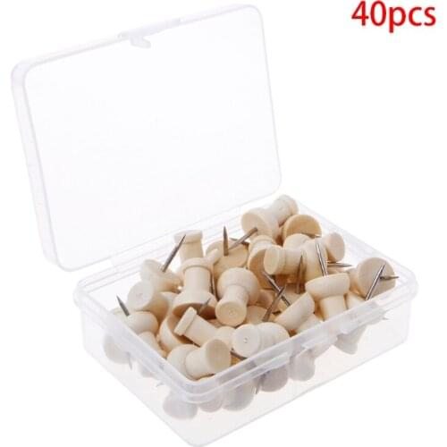 40 Pcs Wooden Thumbtack Creative Decorative Drawing Push Pins Wood Head Office 19QA