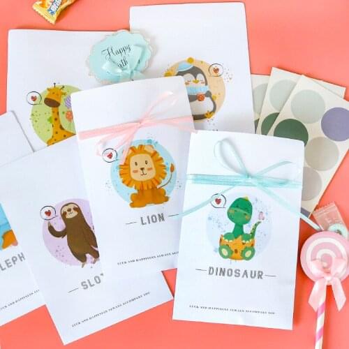48sets Cartoon Animal Envelopes Creative Lion Sloth Giraffe Mini Gift Envelopes DIY Message Card Letter Stationery Packaging Bag