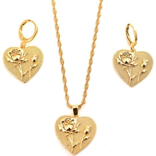Africa Dubai gold love heart Necklace Earring Set Women Party Gift Jewelry Sets bridal party gift DIY charms girls kid Jewelry