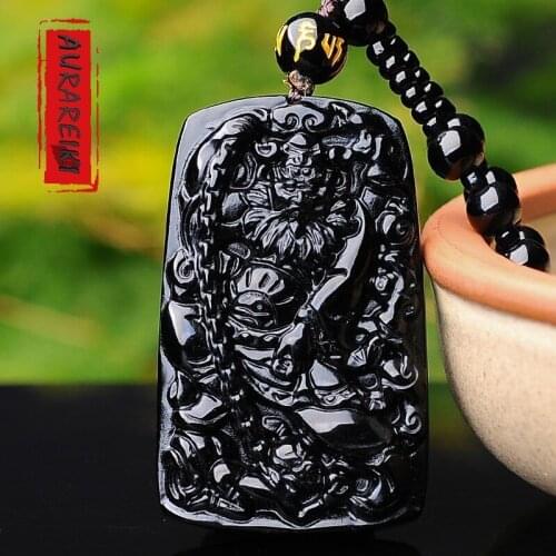AURAREIKI Reiki Obsidian Pendant Necklace Chinese Mythology Zhong Kui Exorcise Evil Spirits Amulet Womens Mens Jewelry C0033