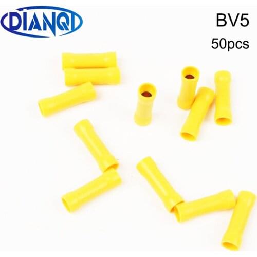 BV5 Full Insulating Wire Connector wire connector 50PCS/Pack Butt Connectors Crimp Electrical Wire Splice Terminal BV