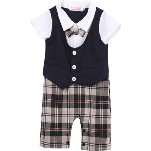 Newborn Kid Baby Boy Infant Outfits Set Child Gentleman Romper Short Sleeve Cotton Jumpsuit Clothing