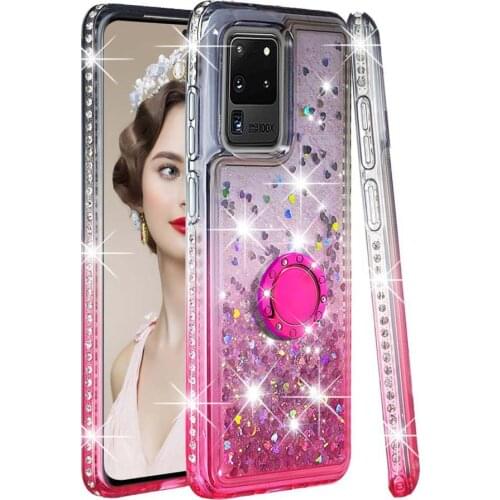 For LG V40 G7 ThinQ Plus K40 W30 W10 Fashion Ring Holder Bracket Glitter Quicksand Transparent Diamond Phone Case TPU Back Cover