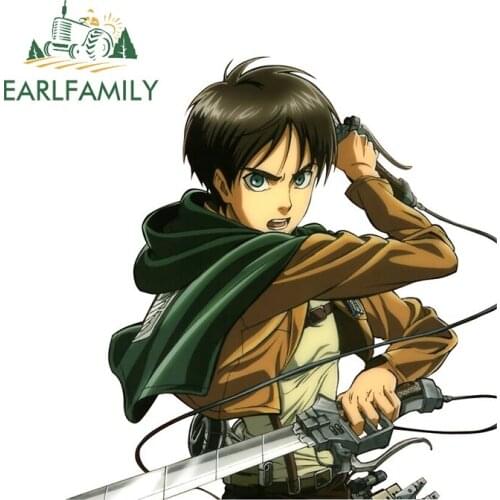 EARLFAMILY 13cm x 13cm Eren Auto Car Sticker for Attack on Titan Anime Waterproof Car Decal Windows Windshield Car Assessoires