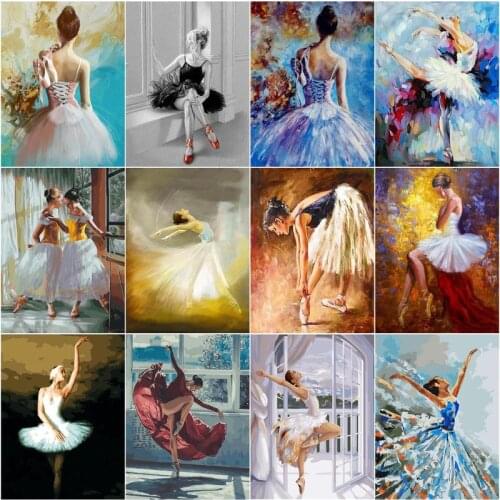 GATYZTORY DIY 50x40cm Ballet Dancer Oil Painting By Numbers Hand Paint Canvas Wall Set Portrait ChildrenS Room Decoration