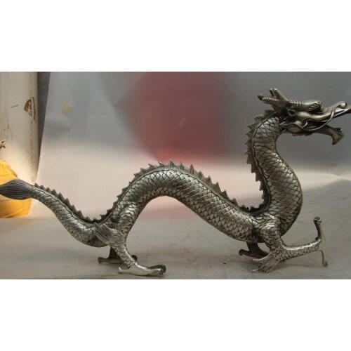 China White Copper Silver Feng Shui Zodiac Mascot Water Dragon Statue Sculpture