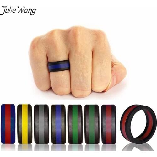 Julie Wang 1PC Two Color Mixed Three Layered Silicone Rings Trendy Wedding Party Sports Women Men Jewelry Fine New Year Gift 8mm