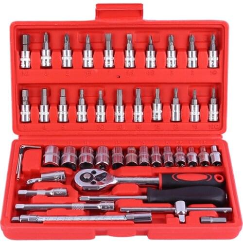 46Pcs Multifunctional Tool Box Wrench Socket Set Professional Toolbox Screwdriver Car Repair Tool Sets Bicycle Repair Tools Kit