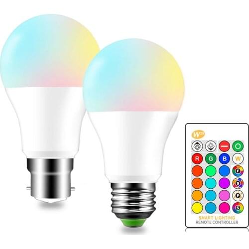 Dimmable 110V 220V E27 B22 RGB LED Bulb Lights 5W 10W 15W RGB Lampada Changeable Colorful RGBW LED Lamp With IR Remote Control