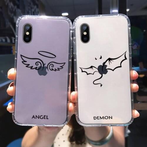 Demon Angel Couple BFF Cartoon Phone Case Transparent for Clear iPhone case 11 12 mini pro XS MAX 8 7 6 6S Plus X 5S SE 2020 XR