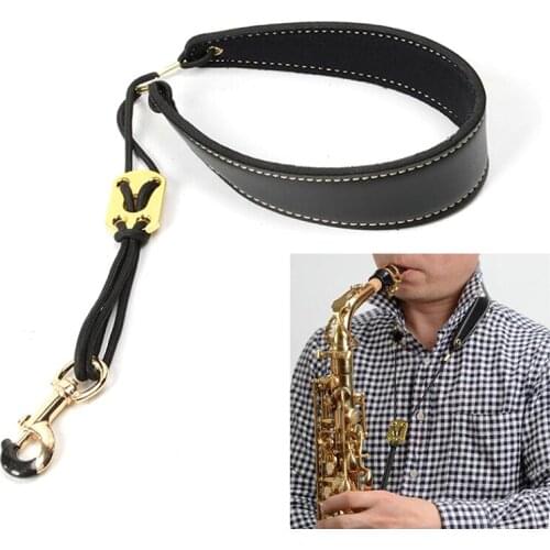 Adjustable Saxophone Neck Padded Leather Strap Sax Harness Hanging Belt Strap
