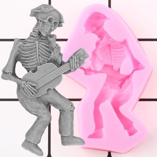 Skeleton Guitar Silicone Mold DIY Halloween Cake Decorating Tools Cupcake Topper Fondant Mould Candy Resin Clay Chocolate Molds