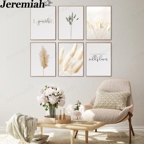 Modern Minimalist Plant Canvas Poster Natural Pampas Reed Landscape Letter Painting Print Wall Art Canvas Living Room Home Decor