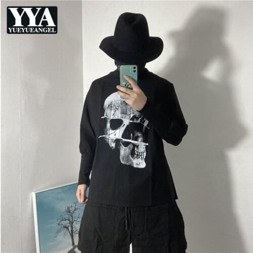 Men Print Loose Casual Sweatshirt High Street Turtleneck Long Sleeve Tops Spring Autumn Gothic Hip Hop Pullover T Shirt Male