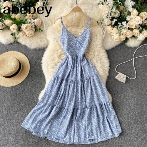 Women Sexy Spaghetti Strap dress Backless Sleeveless A-line dresses summer Floral Printed midi dress