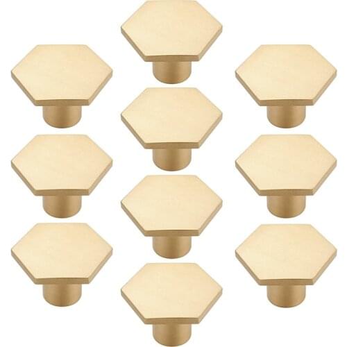 10PCS Brass Cabinet Handles Gold Drawer Knob Hexagonal Knobs for Modern Kitchen Cupboard Bedroom Table(with Screws)