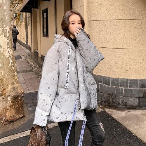 2020 Fashion New winter down cotton coat women hooded Reflective loose Outerwear puffer Coat Winter Reflective Warm Coat Jacket