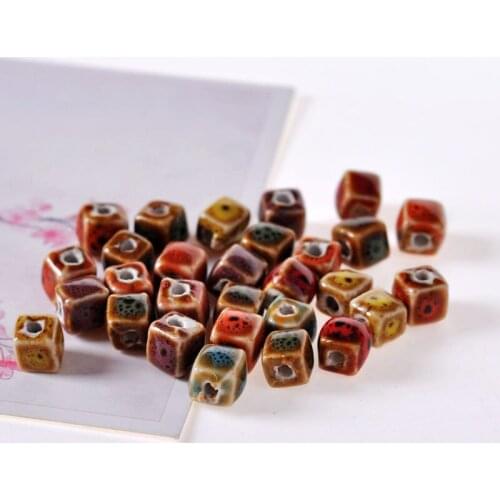 SEA MEW 50 PCS 8mm Square Ceramic Beads DIY Porcelain Bead Spacer Beads For Jewelry Making