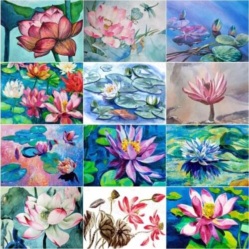 5d Diamond Painting Lotus Flower Beautiful and Elegant Lotus That Is Out of Mud But Not Stained Realistic Style Oil Painting