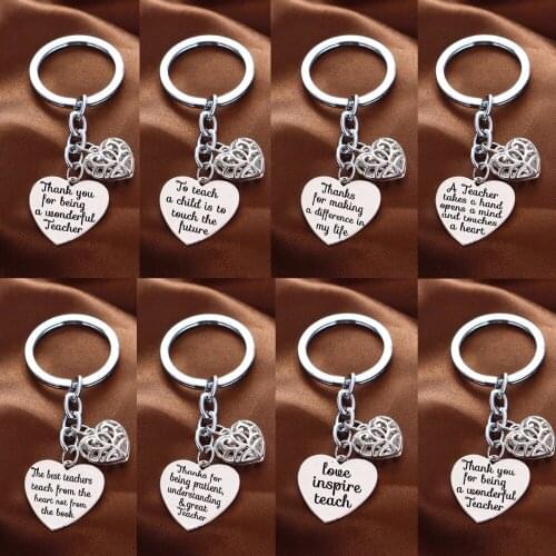 Hollow Love Heart Charms Appreciation Teachers Keychain Gifts Thank You Teacher Jewelry Keyring Teachers Day Presents Key Chain