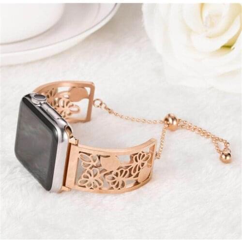 Watch Bracelet For Apple Watch Stainless Steel Wrist watch 5 4 3 2 Generations 38mm 40mm 44mm 42mm Hollow Engraving watchbands