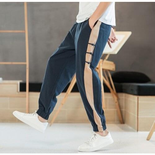 Chinese Style Cotton MenS Pants Jogger Men Linen Pants Comfortable Male Trousers Pants Full Pants Streetwear Men Clothes KK3538