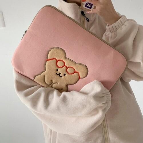 2021 Tablet Case Laptop Storage Bag for Mac Ipad Pro 9.7 11 13 15Inch Cute Cartoon Bear Embroidery Tablet Inner Case Bag