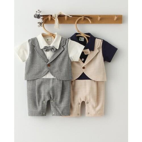 Infant 1st Birthday Dress New Born Outfits Newborn Boy Clothes Romper Summer Baby Suit Bow Tie Boys Formal Party Clothing Outfit