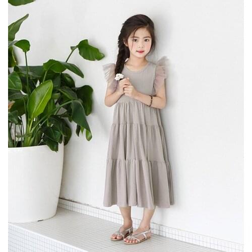 New Brand 2019 Flying Sleeve Kids Summer Dresses for Girls Dress Maxi Dress Mesh Patchwork Baby Princess Dress Cotton Cute,#3933