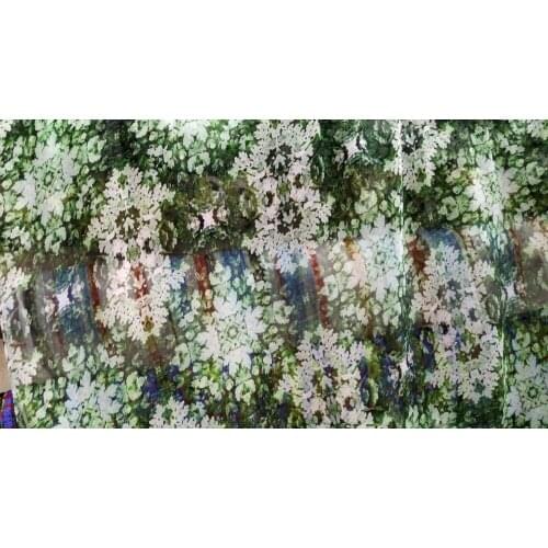 Designer Natural Mulberry Silk Chiffon Fabric Yellow Green Flowers Prints Shirt Cloth Decoration Scarf Tissu Jappen Silk Fabrics