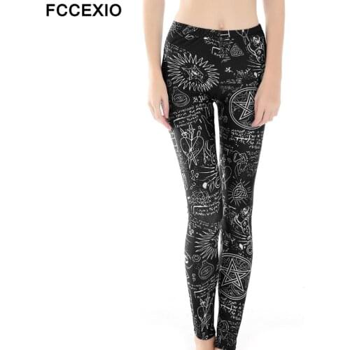 FCCEXIO Write Draft Pattern 3D Print Dark Leggins Women Pencil Pants Classic Black Leggins Fitness Workout Seamless Trousers