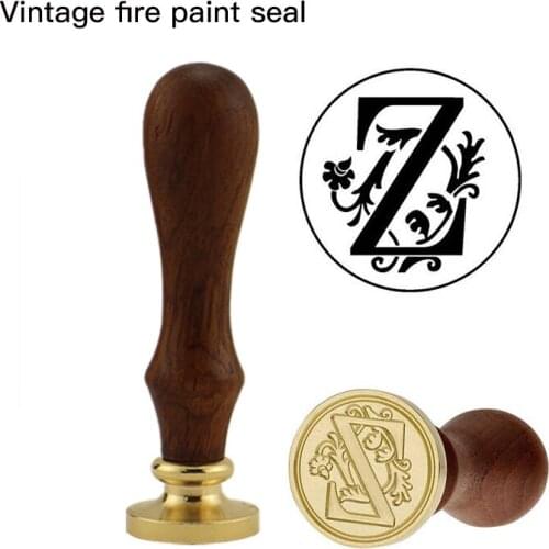 Waxed seal head retro waxed seal head paint seal single chapter letter A-Z handmade DIY wooden handle + fancy seal copper head