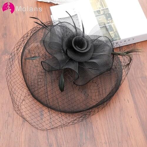 MOLANS Classical Wedding Small Top Hat Bridal Hair Accessories for Women Married Black White Color Party Photograph