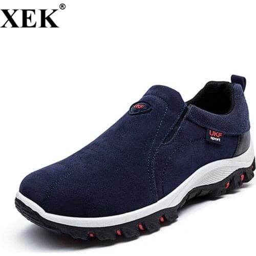 XEK Leather Mens Hiking Shoe Summer Slip On Sneakers For Male Jogging Shoe GSS22