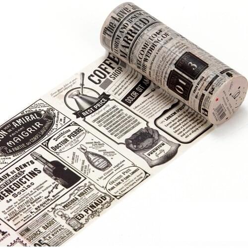 DIY Retro Letter Washi Tape 10cm*5m Vintage Newspaper Pattern Tape Junk Journal Supplies Stickers Scrapbooking Decorative Tape
