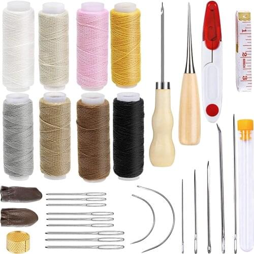 LMDZ 32Pcs Leather Sewing Repair Kit With Large-Eye Stitching Needles Waxed Thread Leather Sewing Tools For DIY Leather Craft