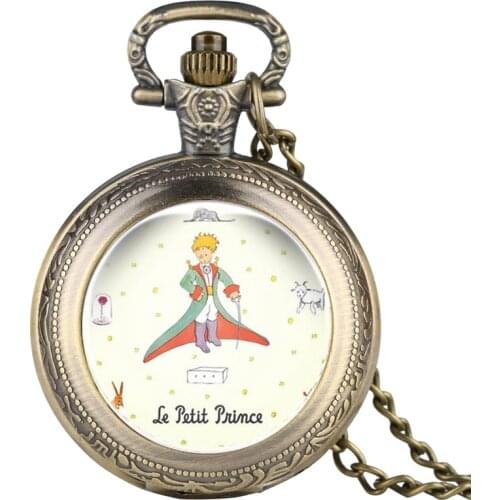 The Little Prince Fairy Tale Quartz Pocket Watch Rose Fox Elefant Cover Pattern Fob Clock Watch Necklace Gifts for Children Boys