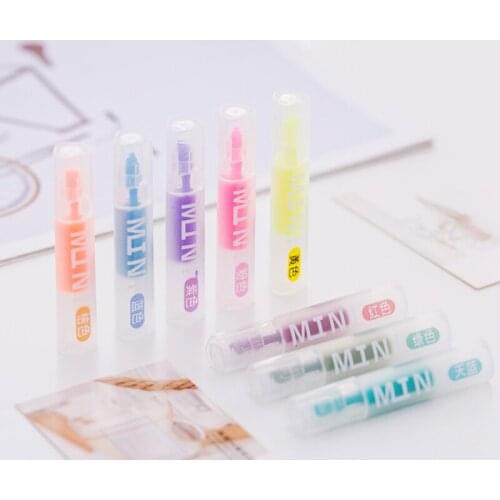 8pcs/box 8 Color Mini 6.2cm Highlighter Marker Fluorescent Pen Kids Painting Student Stationery Doodle Pen School Writing Supply