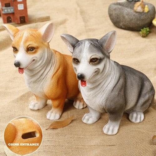Cute Corgi Puppy Money Box Coin Penny Piggy Bank Collectible Saving Box Kids Friends Birthday Gift Home Decorative Ornament