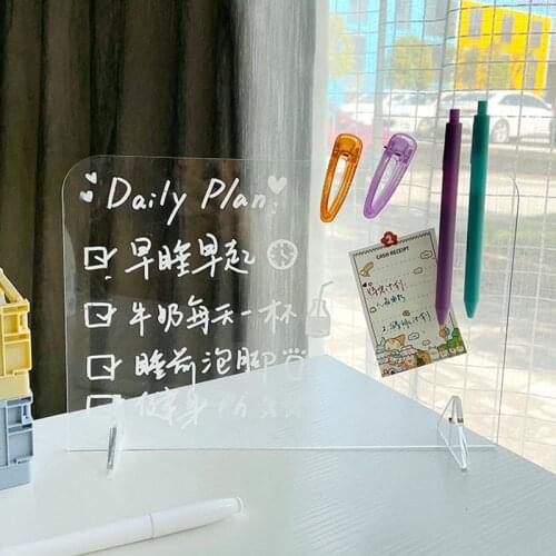 Multipurpose Acrylic Note Board with Base Stand Transparent Durable Lightweight Long Lasting Reusable for Home School Office TSL