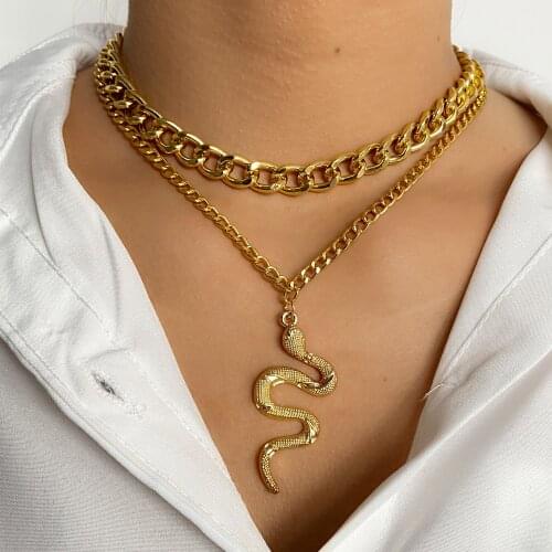 FNIO Retro Multilayer Snake Pendant Chain Necklace For Women Trendy Gold Silver Color Big Thick Chain Necklaces 2021 Jewelry
