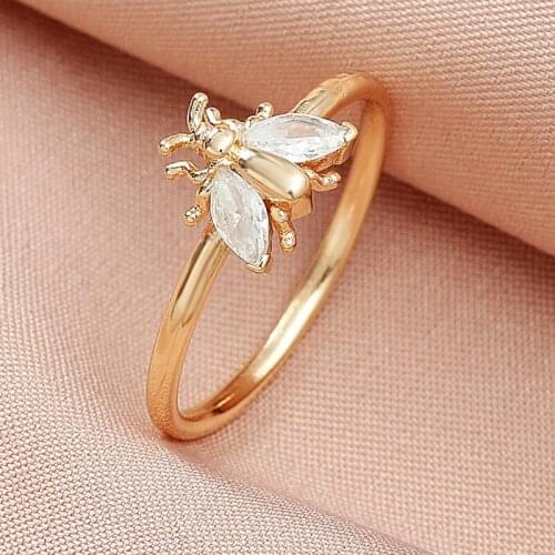 Trendy Metal Animal Rings Womens Ethnic Zircon Copper Bees Bridal Golden New 2021 Alloy Rings Jewelry For Girls Party