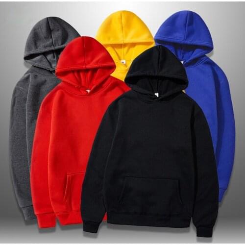 Fleece Hoodies Men Autumn Hip Hop Solid Mens Hooded Sweatshirt Casual Pullover Male Front Pocket Streetwear Tracksuits Man