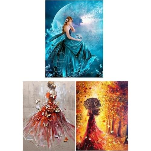 1set 5D DIY Diamond Painting Kit (Lake Blue) & 2 Packs Butterfly Red Wedding Dress,Back Girl (40 x 40cm and 30 x 40cm)