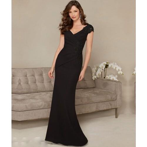 2021 new short sleeves kate middleton Black Lace Chiffon Beads Long Mermaid Elegant plus size Mother of the Bride Dresses