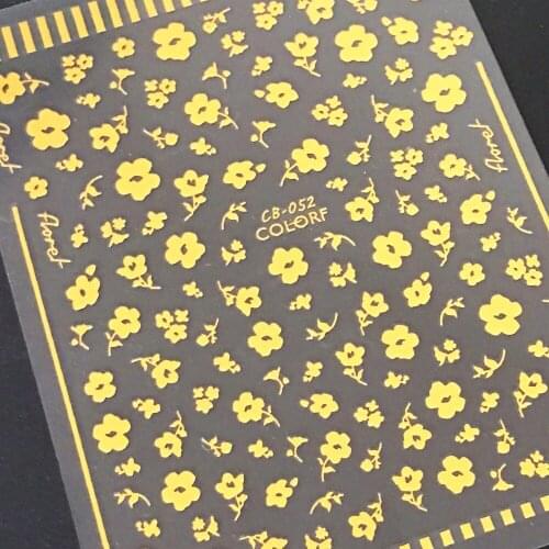Newest CB-052 Golden flower design 3d nail sticker back glue DIY nail decals decoration accessory